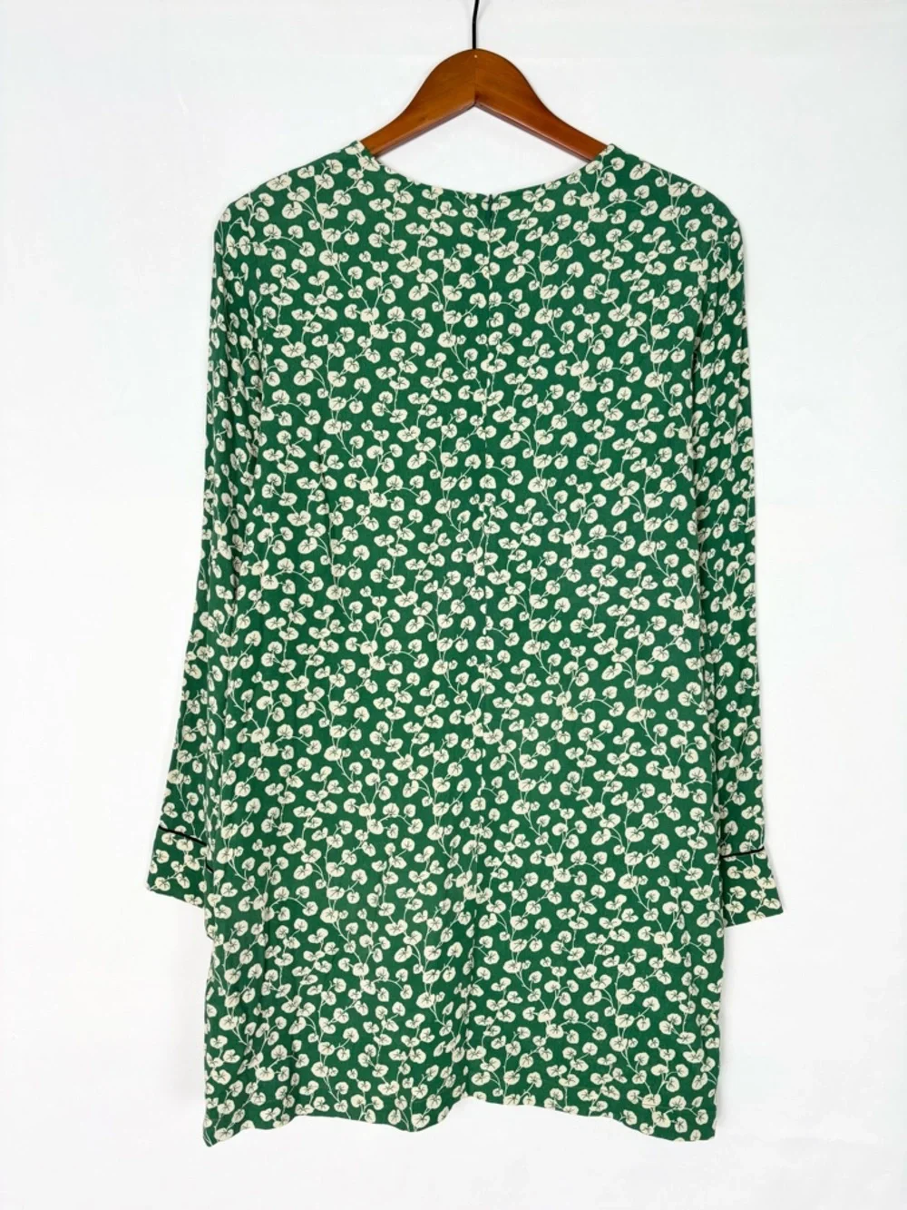 GANNI Mini Long Sleeve‎ Floral Printed Dress Crew Neck Green White EUR 36/US 4